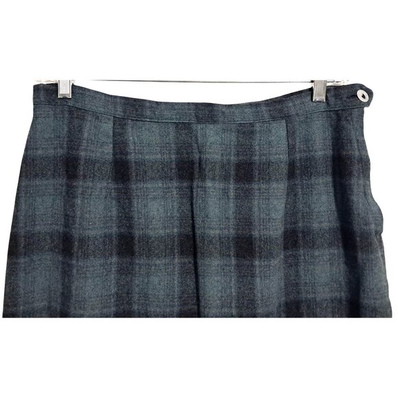 Vintage 70s 80s Blue Plaid Wool A-Line Skirt Side Zip Knee Length W 34" Women - Picture 5 of 8